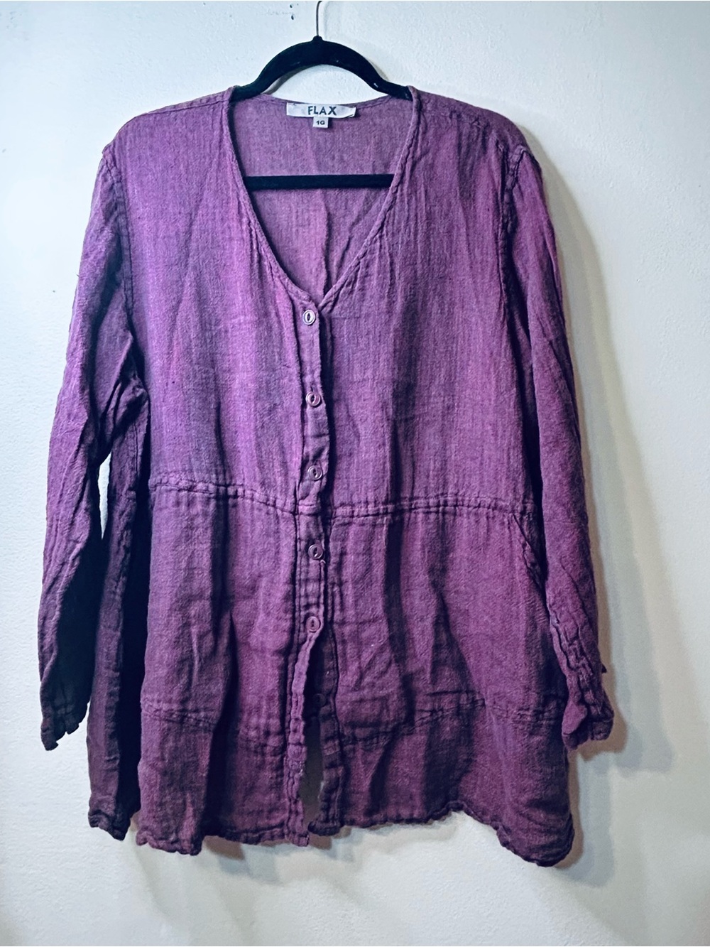 Flax Plum V-Neck Button-Front Linen Tunic